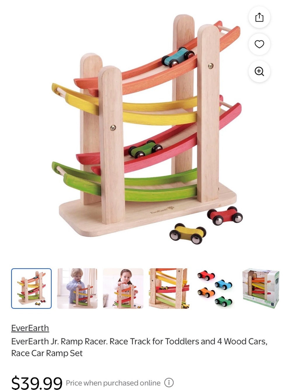 Everearth Kids Wooden Ramp Racer - Montessori inspired toys ✨